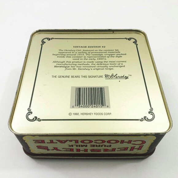 Vintage Hershey's Pure Milk Chocolate Tin Can 1992 6.25" x 6.25" x 3" - Picture 3 of 6
